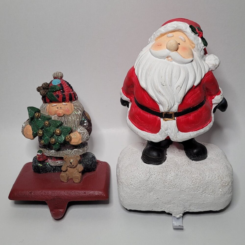 Santa Christmas Stocking Holders 2 Festive Figurines